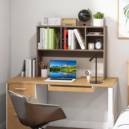 Desktop Bookshelf, 2-Tier Display Organizer Shelf Rack, Dorm Desk Hutch, Desk Shelf for Top of Desk, Multipurpose Wood Counter Top Bookcase for Office Home