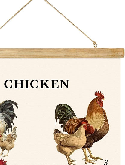 ABoby Vintage Illustrated Chicken Breeds Posters - Farmhouse Wall Art - Retro Style Wall Decor Painting with Wood Frames - Ready to Hang