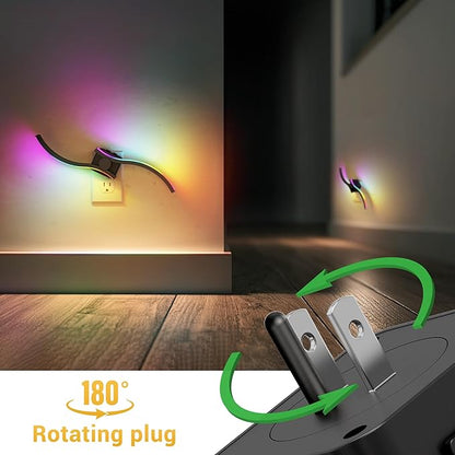 L LOHAS LED Night Light, Night Lights Plug into Wall, Modern Nightlight with Dusk to Dawn Sensor, 3000K & RBG Dimmable Wave Plug in Night Light, for Bedroom Bathroom Hallway