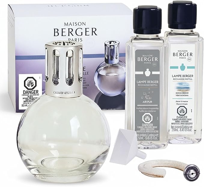 MAISON BERGER Set – Lampe Berger Starter Round Fragrance Diffuser with Ocean Breeze & So Neutral Refills – 2 x 250 milliliters (8.45 Fl Oz) – Elegant Home Air Purifier – Made in France