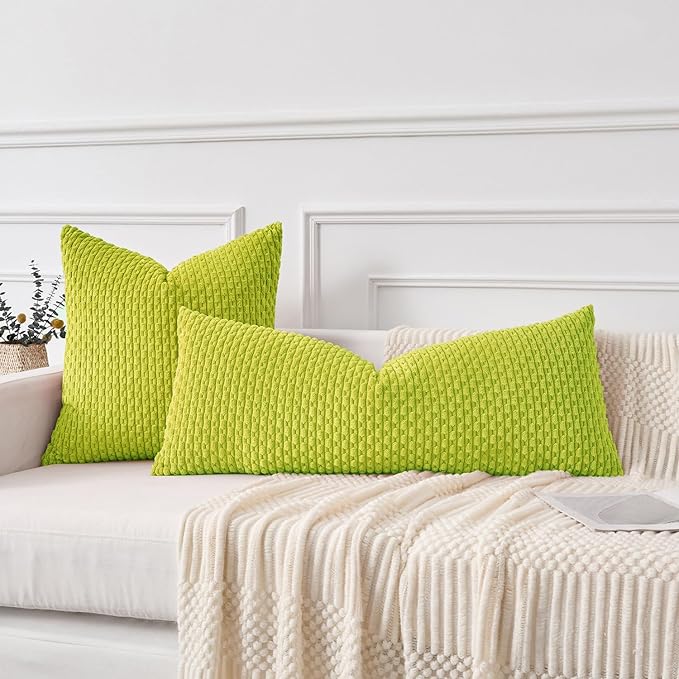 Kevin Textile 14x36 Inch Long Lumbar 1 Pack Boho Decorative Throw Pillow Cover Soft Striped Corduroy Rectangle Cushion Case Farmhouse Accent for Living Room Couch Sofa Bed, Christmas Green