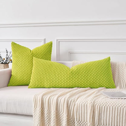 Kevin Textile 14x36 Inch Long Lumbar 1 Pack Boho Decorative Throw Pillow Cover Soft Striped Corduroy Rectangle Cushion Case Farmhouse Accent for Living Room Couch Sofa Bed, Christmas Green