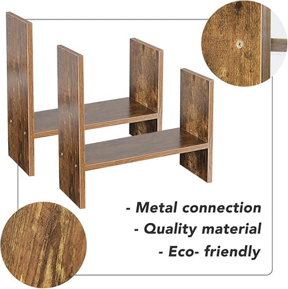 BROWN-BROWN Adjustable Wood Desk Shelf Organizer Office Home Multipurpose Desktop Shelf, Display Shelf Rack Top Mini Bookcase, Free Style Display Desktop Organization