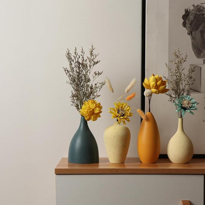Colorful Ceramic Vase Set of 4, Minimalist Rustic Vases for Home Decor, Decorative Vases for Kitchen, Office, Living Room, Bathroom, Weddings and Festival Decorations