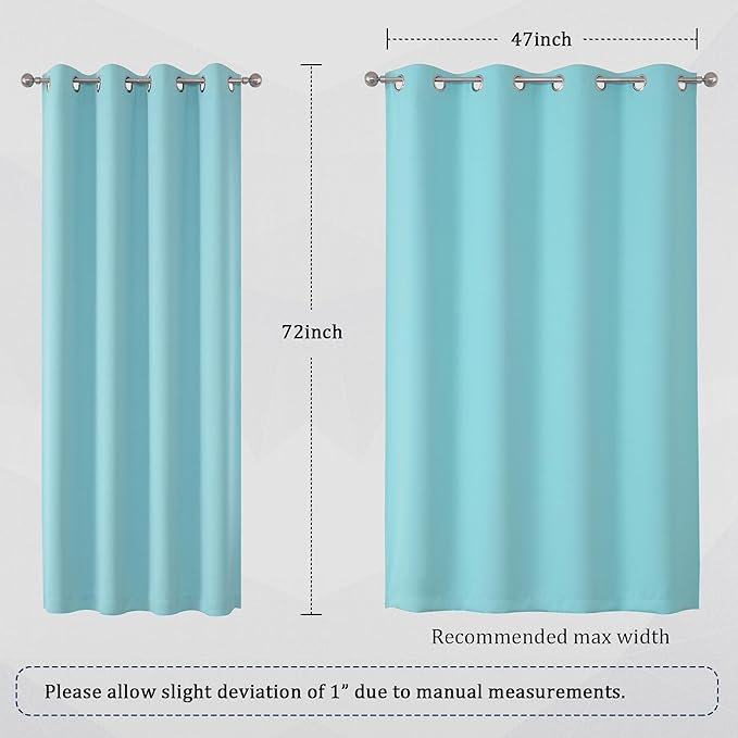 DUALIFE Aqua Curtains for Living Room Bedroom Light Blocking Window Curtains Triple Weave Room Darkening Curtain Panels Thermal Insulated Grommet Top 52X72