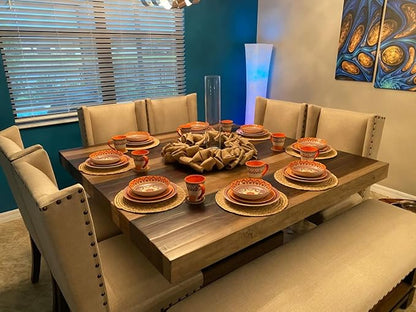 Round Woven Placemats, 13'' Plate Chargers Heat Resistant Non-Slip Water Hyacinth Weave Place Mats Farmhouse Straw Braided Rattan Tablemats Wicker Placemats for Dining Table Decor Set of 6