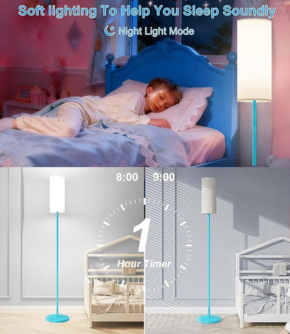 luckystyle LED Floor Lamp for Living Room, DimmableTall Lamps with Foot Switch,Remote Custom Color Temperature Blue Pole Lamp with Lampshade,12W Led Bulb Standing Lamps for Bedroom Office Kid Room