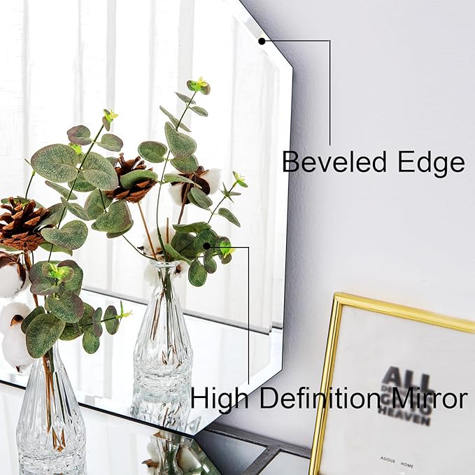 Chende 2 Packs Octagonal Bathroom Mirror with Beveled Edge, 18" x 36" Modern Frameless Vanity Mirror for Bedroom, Entryways, Washrooms, Living Rooms, Horizontal/Vertical Hanging