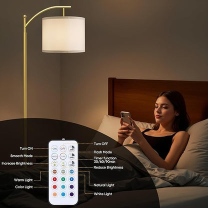 Battery Operated Floor Lamp, RGB Dimmable Cordless Standing Lamp with Remote Control for Living Room, Tall Floor Lamp for Bedroom -Gold