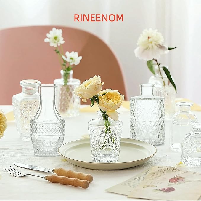 Glass Bud Vases Set of 16 - Small Clear Mini Flower Vases for Wedding Centerpieces, Bulk Vintage Table Decor, Home, Party & Floral Arrangements