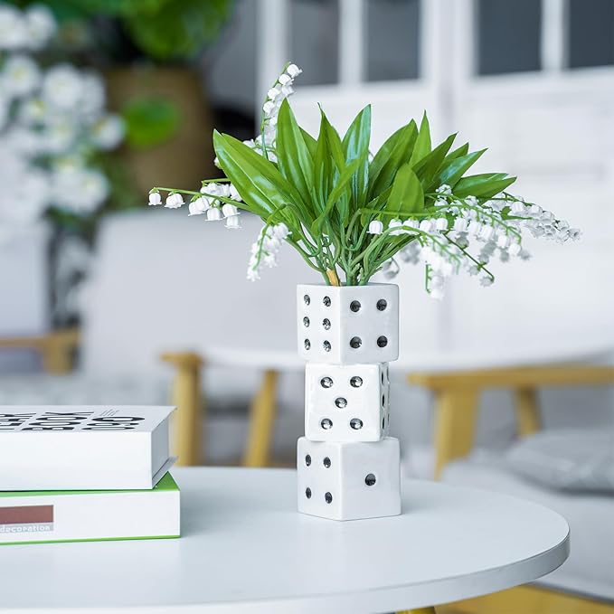 Ceramic Dice Vase - Unique Decor for Dried Flowers, Rose, Pampas Grass - Stunning Design for Any Modern Space for Inspiring Smiles