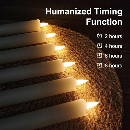 Battery Flameless Candles–Set of 6, Realistic Flickering LED Taper Candle Set,Remote & Timer, USB-Rechargeable, Ideal for Living Room, Bedroom & Holiday Décor