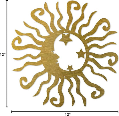 Riverside Designs Wacky Solar Moon Metal Wall Art Steel Outdoor Decor | Heavy-Duty and Waterproof | Made in USA (Gold, 12L x 12W)