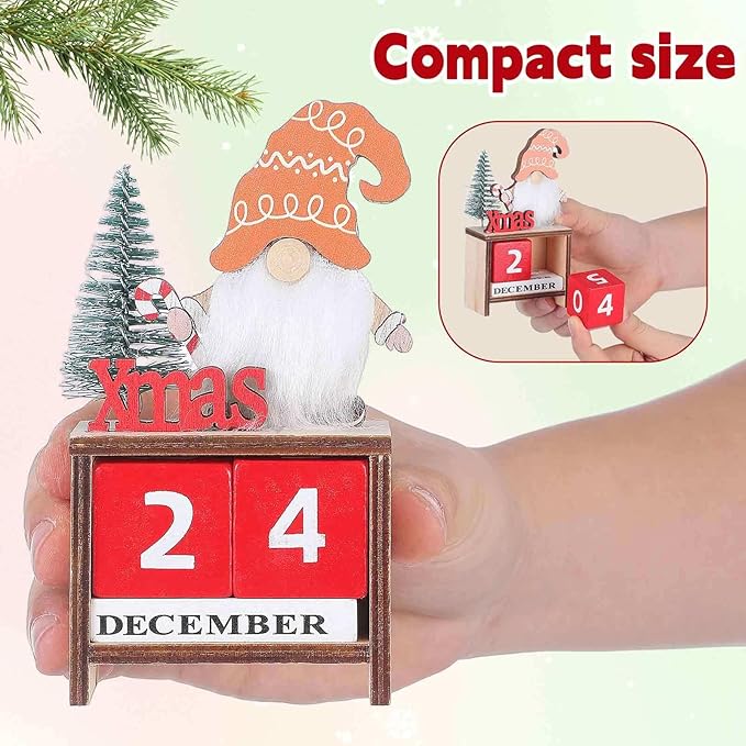 Wooden Christmas Countdown Advent Calendar: Santa Block Calendar with Wood Date - Cute Date Display Blocks Desk Accessory for Home Table Mantel(Xmas Letter)