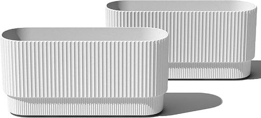Veradek Demi Series Long Planter for Porch, Patio, Backyard | Durable Plastic-Stone Composite Material | Modern Décor for Shrubs, Flowers