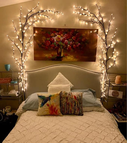 Vines for Room Decor with Remote Control On/Off Timmer Dim,7.5FT Artificial Plants Tree Willow Vine Lights Plug in 144 LEDs for Walls Bedroom,Living Room,Indoor Home Decoration(Brown)