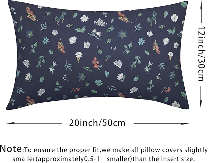 Vitage Floral Lumbar Pillow Covers 12x20 Set of 2 Navy Green Spring Flower Leaf Pattern Rustic Decorative Outdoor Farmhouse Boho Pillowcases Decorations Throw Cushion Cover Decor for Couch Sofa Bed