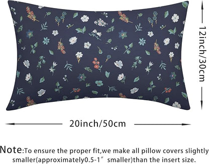 Vitage Floral Lumbar Pillow Covers 12x20 Set of 2 Navy Green Spring Flower Leaf Pattern Rustic Decorative Outdoor Farmhouse Boho Pillowcases Decorations Throw Cushion Cover Decor for Couch Sofa Bed