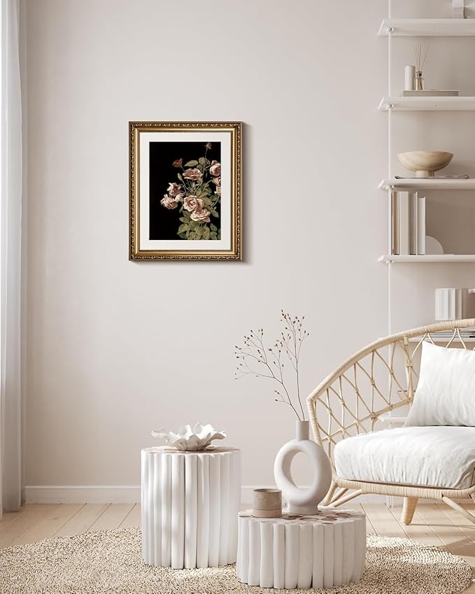 InSimSea Gold Framed Canvas Wall Art Room Decor Pink Flower Oil Painting Canvas Prints Bedroom Bathroom Floral Wall Decor Kitchen Office Home Decor 13x16in