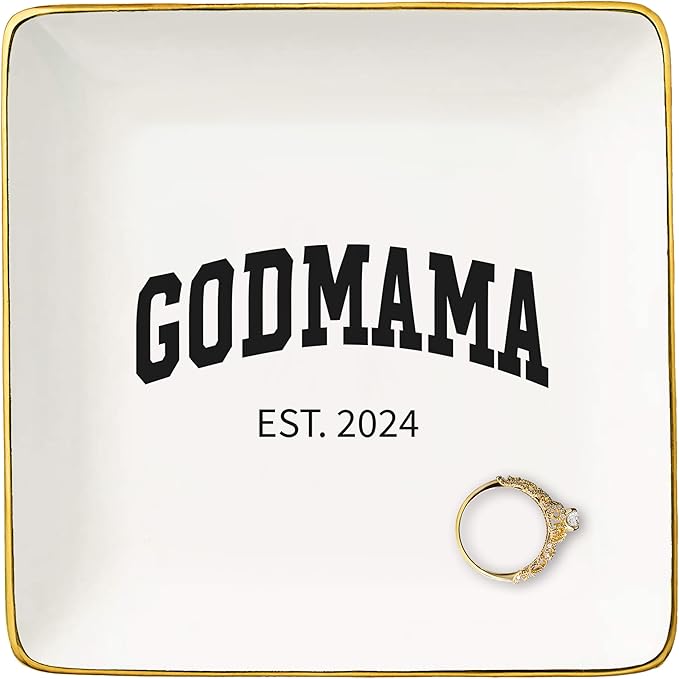 NZY Godmother Appreciated Gift,Godmother 2024 Keepsake-Thank You Present from Godchild,Birthday Thanksgiving Christmas Gifts-Jewelry Tray Trinket Holder Ring Dish