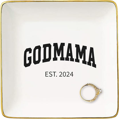 NZY Godmother Appreciated Gift,Godmother 2024 Keepsake-Thank You Present from Godchild,Birthday Thanksgiving Christmas Gifts-Jewelry Tray Trinket Holder Ring Dish