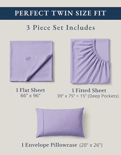 LANE LINEN 100% Organic Cotton Sheets Set Twin Size, Classic Percale Weave, Breathable Naturally Temperature Regulating Cotton Sheet Set, Low Pill Fade Resistant Deep Pocket Twin Sheets-Orchid Petal