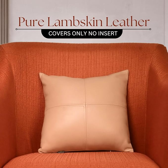 LL LEATHER LOVERS Lambskin Leather Pillow Cover, Hand Panel Stitched Leather Decorative Throw Pillow Covers for Couch Sofa Bed Living Room Garden (18x18 Inches, Beige Pack of 1)