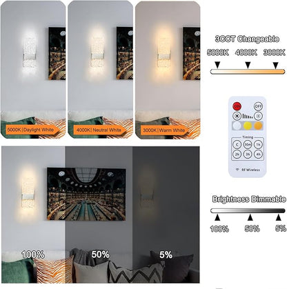 Modern Brushed Nickel Battery Operated Wall Sconces Set of 2 - Rechargeable LED Wall Sconce Lighting with Acrylic Shade, Wireless Bedroom/Living Room Art Deco Light Fixtures