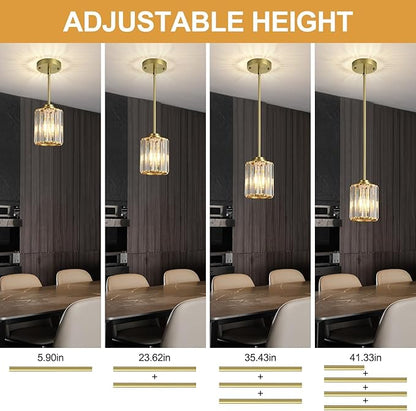 Pendant Lights Kitchen Island 3 Pack, Gold Modern Crystal Mini Chandelier Ceiling Hanging Pendant Light Fixtures for Kitchen Hallway Dining Room Bedroom