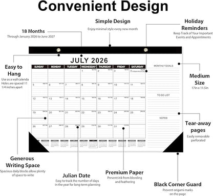 GuassLee Desk Calendar 2026-2027 - 18 Months Calendar 17" × 11.5" Desk Calendar from Jan. 2026 to Jun. 2027 with Julian Date, Monthly Goals, To-do List, Notes for Home School Office