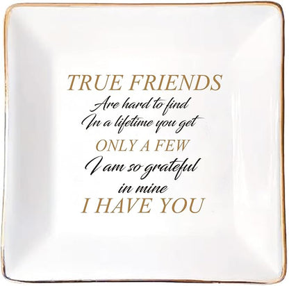LADY&HOME Friend Gifts for Women Ceramic Ring Dish Birthday Christmas Gifts for Friends Female Decorative Jewelry Tray (True Friend)