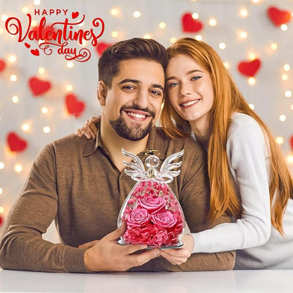 Beferr Valentines Day Rose Gifts for Her Women Mom Gifts for Birthday, Fresh Flowers for Delivery Prime Forever Preserved Rose in Glass Angel Figurine, for Grandma Wife Kids Daughter