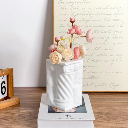 BCS Marble Pencil Pen Holder Stand for Desk, Luxury Makeup Brush Holders, Elegant Roman column Desk Pen Organizer, Unique Versatile Pencil Cup for Office, School, Home Decor - Mini Vase(White)