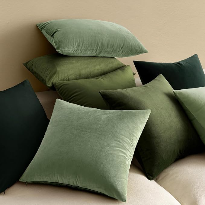 MIULEE Pack of 2 Velvet Pillow Covers Christmas Decorative Square Pillowcase Soft Solid Army Green Cushion Case Home Decor for Sofa Bedroom Couch Car 22x22 Inch