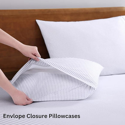 LANE LINEN 100% Organic Printed Cotton Sheets Twin Size, Classic Ticking Stripe Print (Available in Variety of Prints) Soft & Comfy Low Pill Fade Resistant Naturally Cooling Machine wash Twin Sheets
