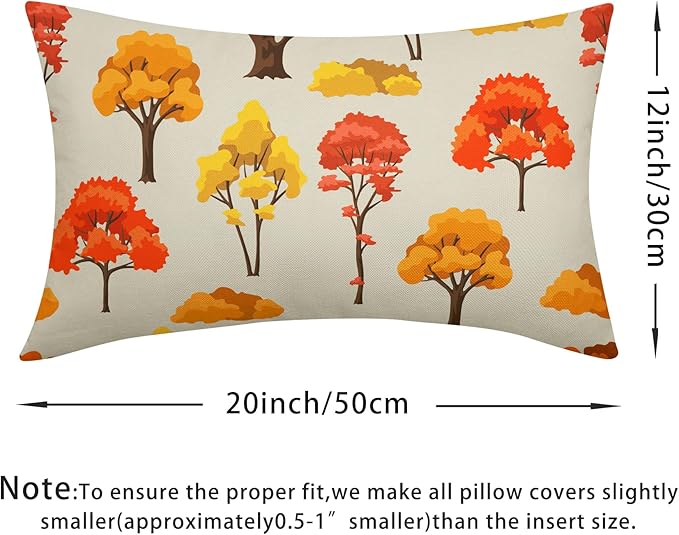 Fall Lumbar Pillow Covers 12x20 Set of 2 Red Orange Maple Tree Leaf Autumn Outdoor Pillows Case with Zipper Forest Print Pattern Decorative Cushion Rustic Decoration Farmhouse Sofa Couch Bed Decor