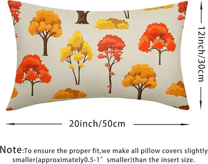 Fall Lumbar Pillow Covers 12x20 Set of 2 Red Orange Maple Tree Leaf Autumn Outdoor Pillows Case with Zipper Forest Print Pattern Decorative Cushion Rustic Decoration Farmhouse Sofa Couch Bed Decor