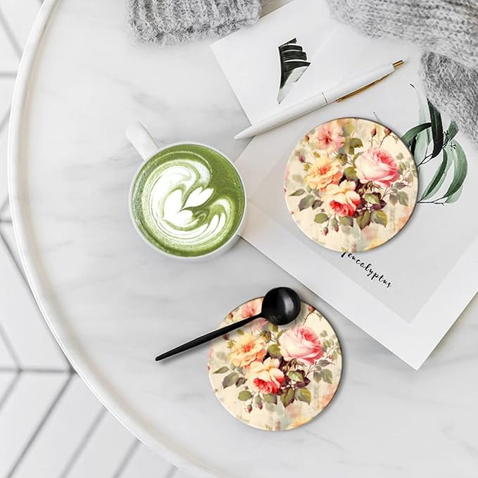 Coasters Set of 6 Ceramic Drink Coaster with Cork Base Modern Style Coasters for Mugs and Cups Office Kitchen 4 in