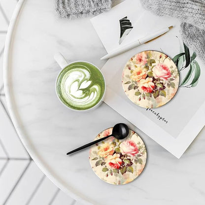 Coasters Set of 6 Ceramic Drink Coaster with Cork Base Modern Style Coasters for Mugs and Cups Office Kitchen 4 in