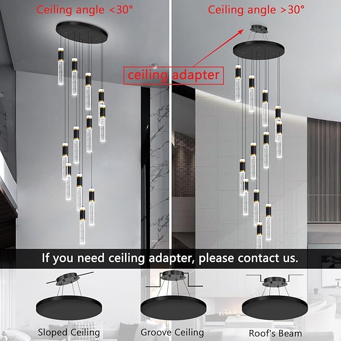 12-Lights Modern Crystal Chandelier for Staircase High Ceiling Chandeliers Large Spiral Bubble Pendant Lighting Hanging Light Fixture Flush Mount for Foyer Entryway