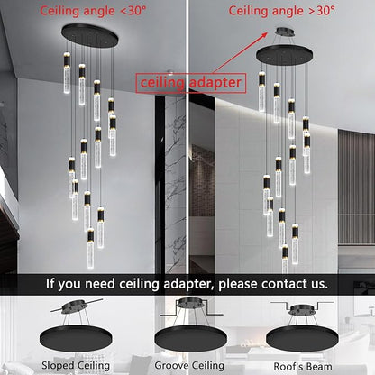 12-Lights Modern Crystal Chandelier for Staircase High Ceiling Chandeliers Large Spiral Bubble Pendant Lighting Hanging Light Fixture Flush Mount for Foyer Entryway