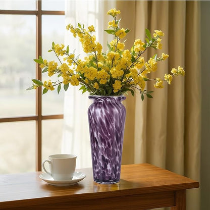 Blown Glass Purple vase, Purple Home Decorations, Modern Art Wide Mouth vase for Living Room Dining Table Coffee Table entryway TV Cabinet nightstand Centerpiece.