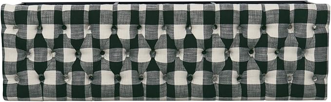 HomePop Upholstered Button Tufted Decorative Bench with Metal Base, Black and White Plaid