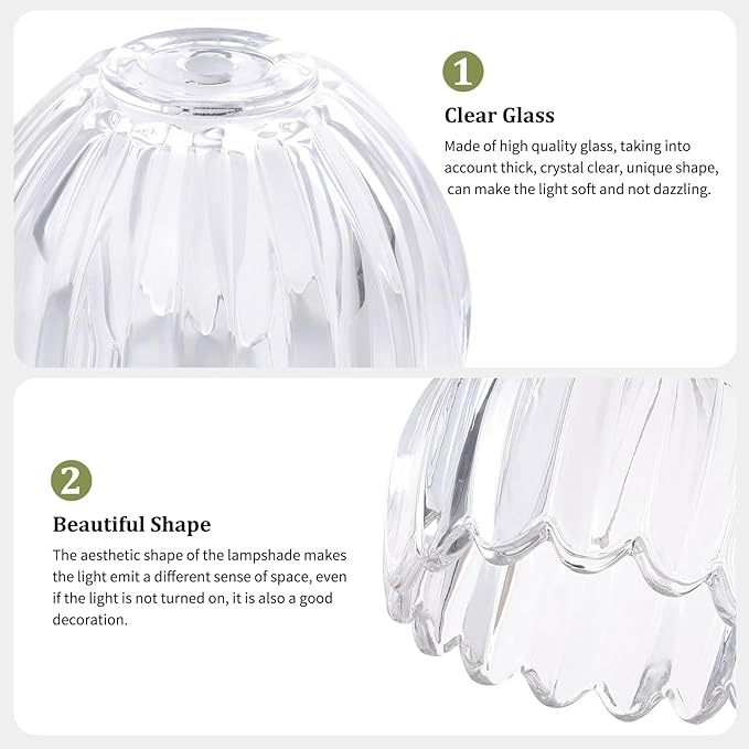 Tulip Lamp Shades Replacement, 5" Dia. * 4.25" H，0.394” Top Hole Clear Glass Sconce Shade Heavy and Thick for Table Lamp, 2 Pack