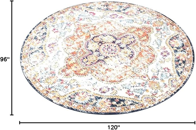 Rugshop Vintage Distressed Bohemian Area Rug for Living Room,Bedroom,Dining Room – Vibrant Multi-Color Tribal Design, 6'6" Round