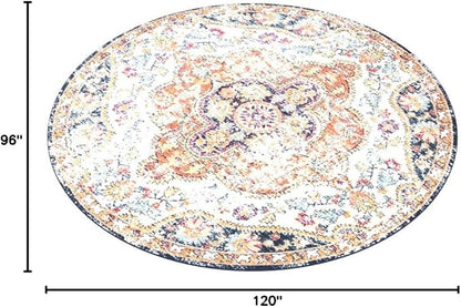 Rugshop Vintage Distressed Bohemian Area Rug for Living Room,Bedroom,Dining Room – Vibrant Multi-Color Tribal Design, 6'6" Round