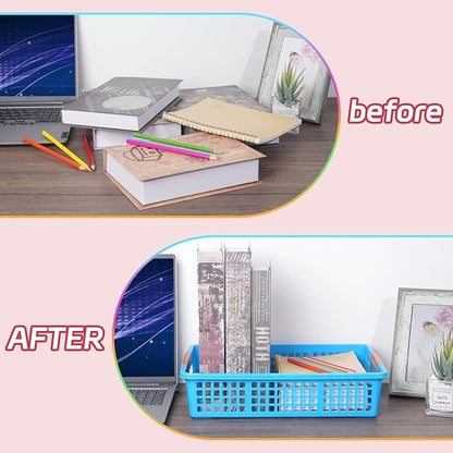 ZZYFGH 6 Pack Plastic Classroom Paper Organizers, Turn in Trays Classroom,Paper Trays for Classroom, Book Baskets for Library, Drawers, Office, Home(12.6 * 9.8 * 3.1in)