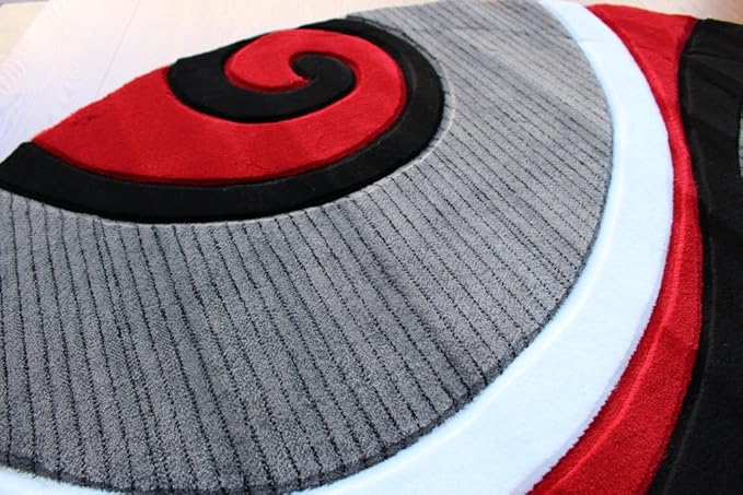 Masada Rugs Sophia Collection Hand Carved Round Area Rug Modern Contemporary Red Grey White Black (4 Feet X 4 Feet) Round