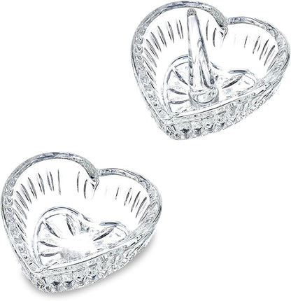 3.1in Crystal Jewelry Tray Set of 2 Heart-shaped Jewelry Dishes Trinkets Ring Tray Home Table Decor Christmas Birthday Wedding Gifts for Women (Clear)