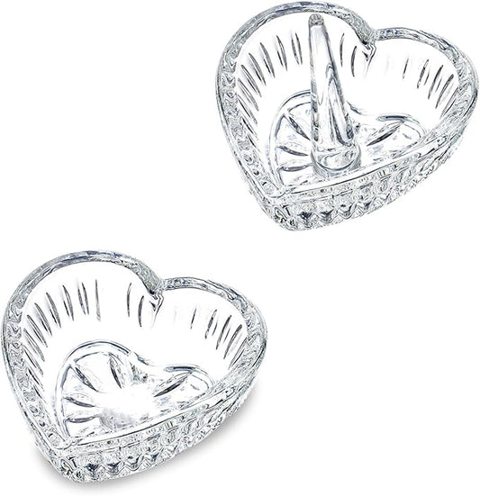 3.1in Crystal Jewelry Tray Set of 2 Heart-shaped Jewelry Dishes Trinkets Ring Tray Home Table Decor Christmas Birthday Wedding Gifts for Women (Clear)